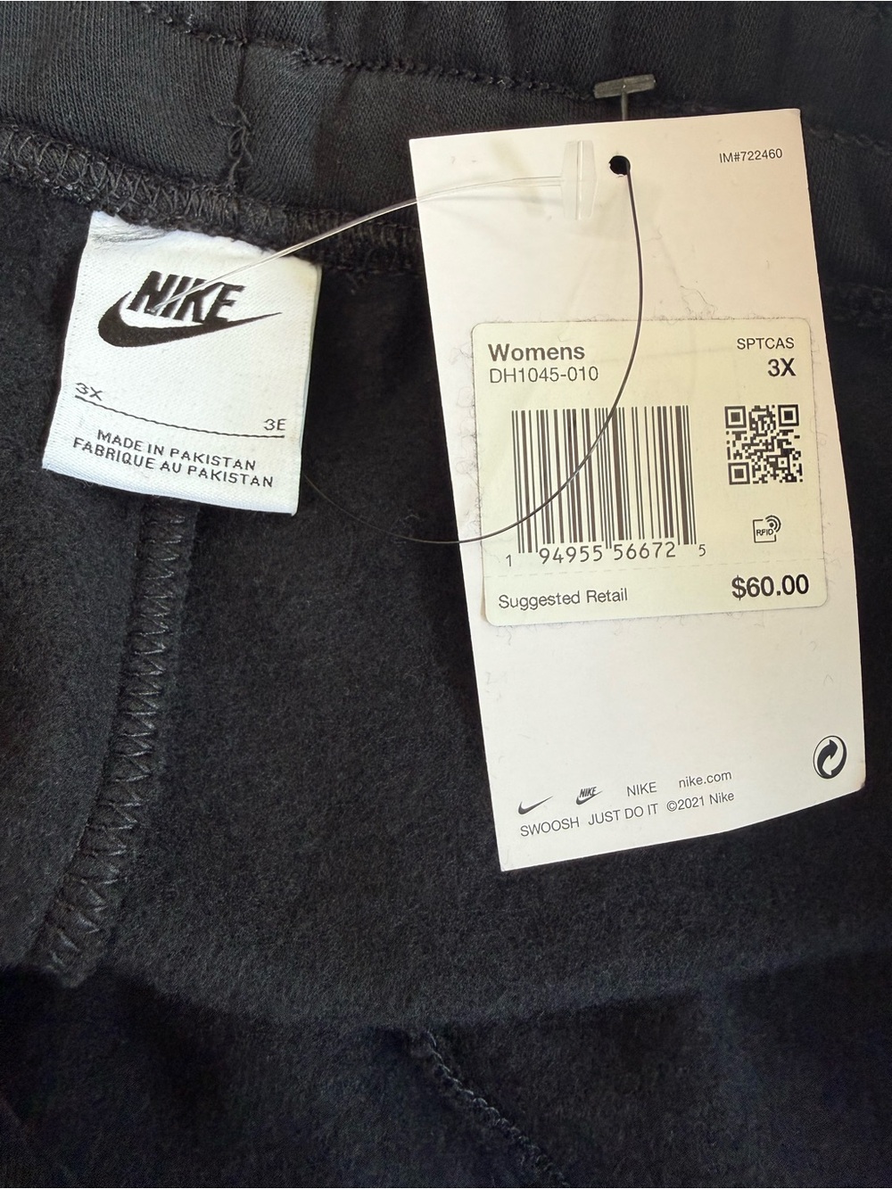 Nike Black Fleece Sweatpants Women’s 3X Pintuck Front Seam Swoosh Logo - Picture 3 of 7
